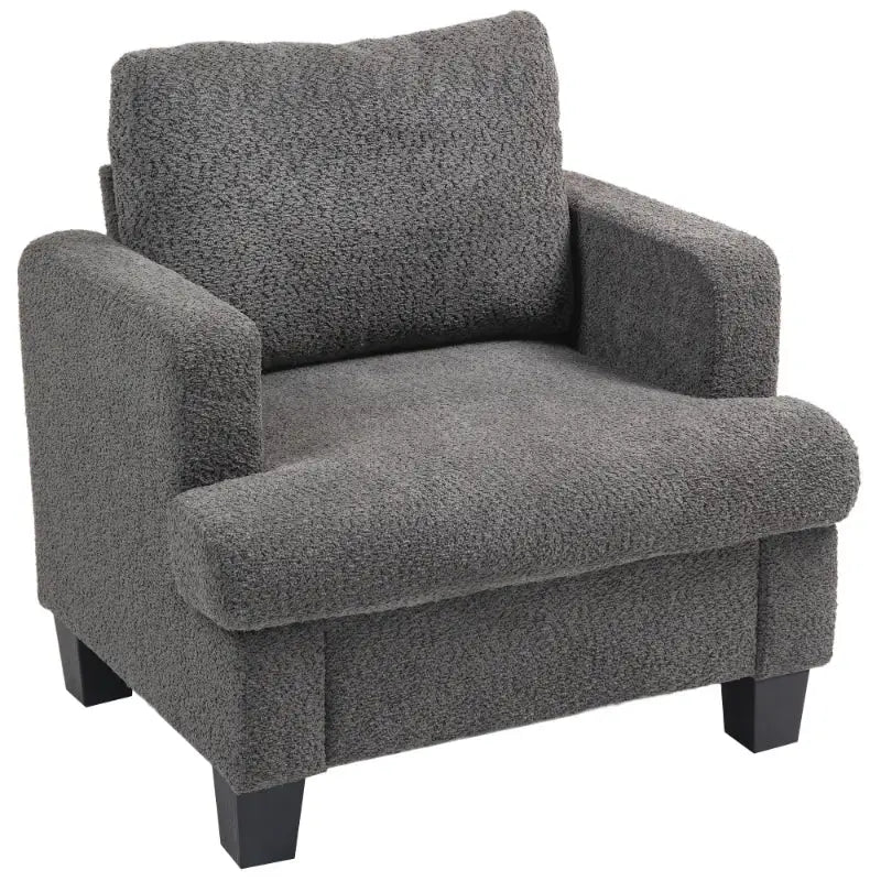 Gray upholstered armchair.