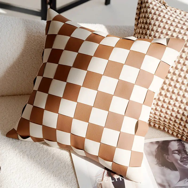 Checkerboard woven pillow.