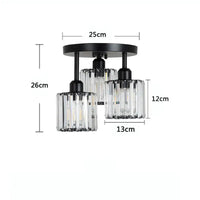 Three-light crystal ceiling fixture.