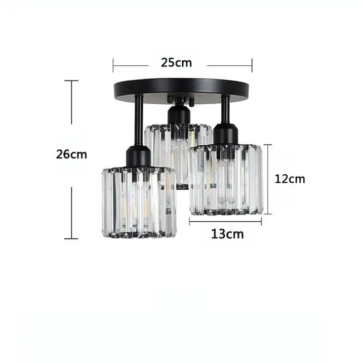 Three-light crystal ceiling fixture.