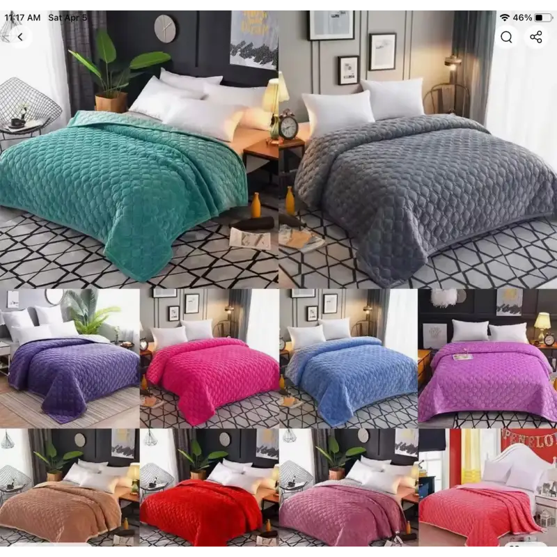 Assorted textured bedspreads.