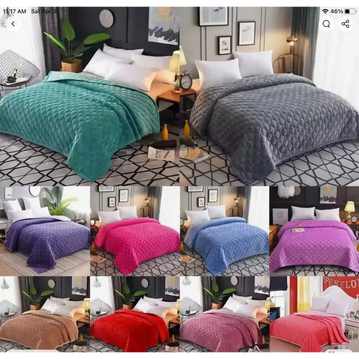 Assorted textured bedspreads.