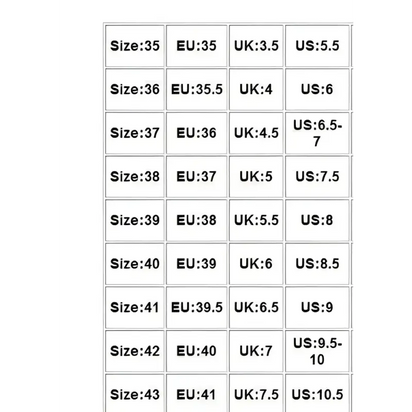 Shoe size conversion chart.