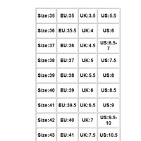 Shoe size conversion chart.