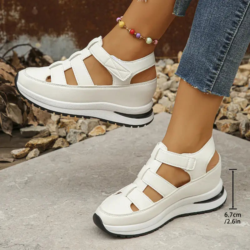 White platform sandals.