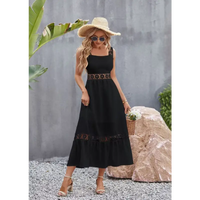 Black sleeveless midi dress.