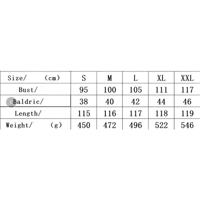 Clothing size chart.
