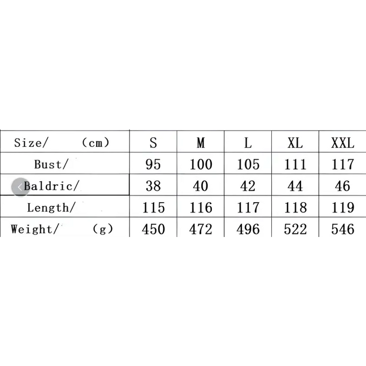 Clothing size chart.