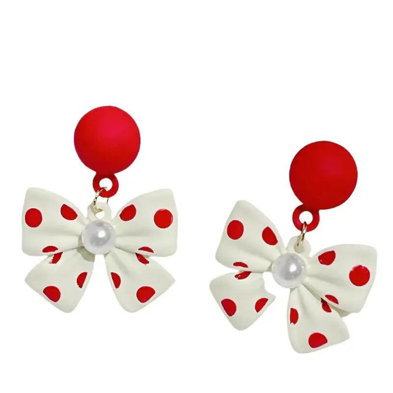 Polka-dotted bow earrings.