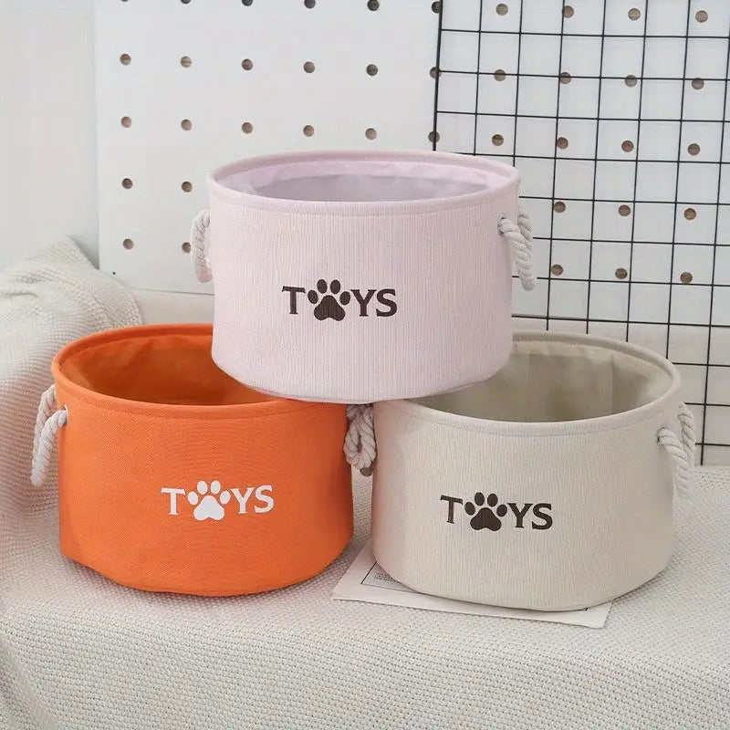 Three round cylinder storage baskets for organizing toys and household items