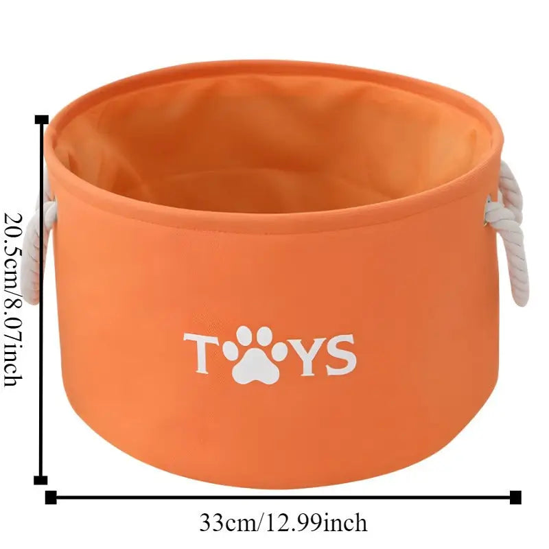 Orange toy storage bucket in a Cylinder Storage Basket for organized storage and easy access