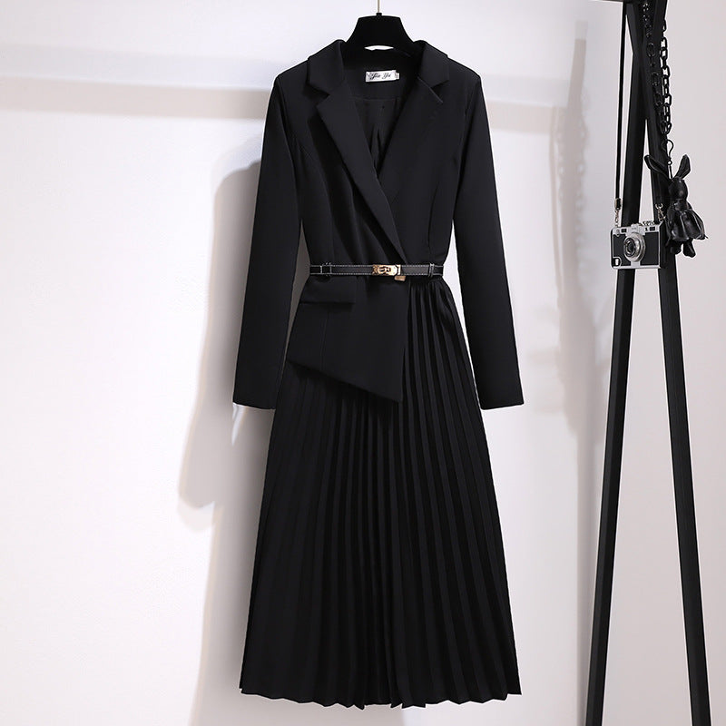 black long sleeve pleated work professional business dress