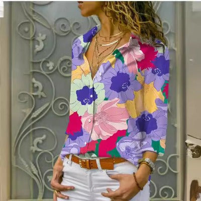 Multi Color Flower Long-sleeved Blouse