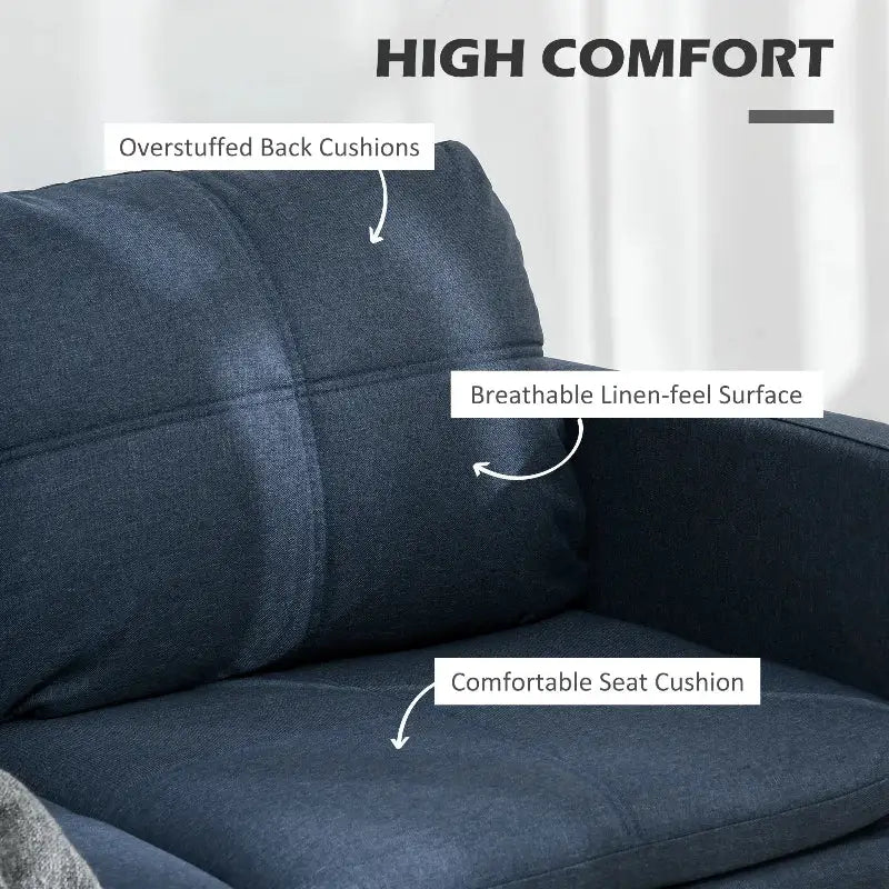 Comfortable blue sofa cushions.