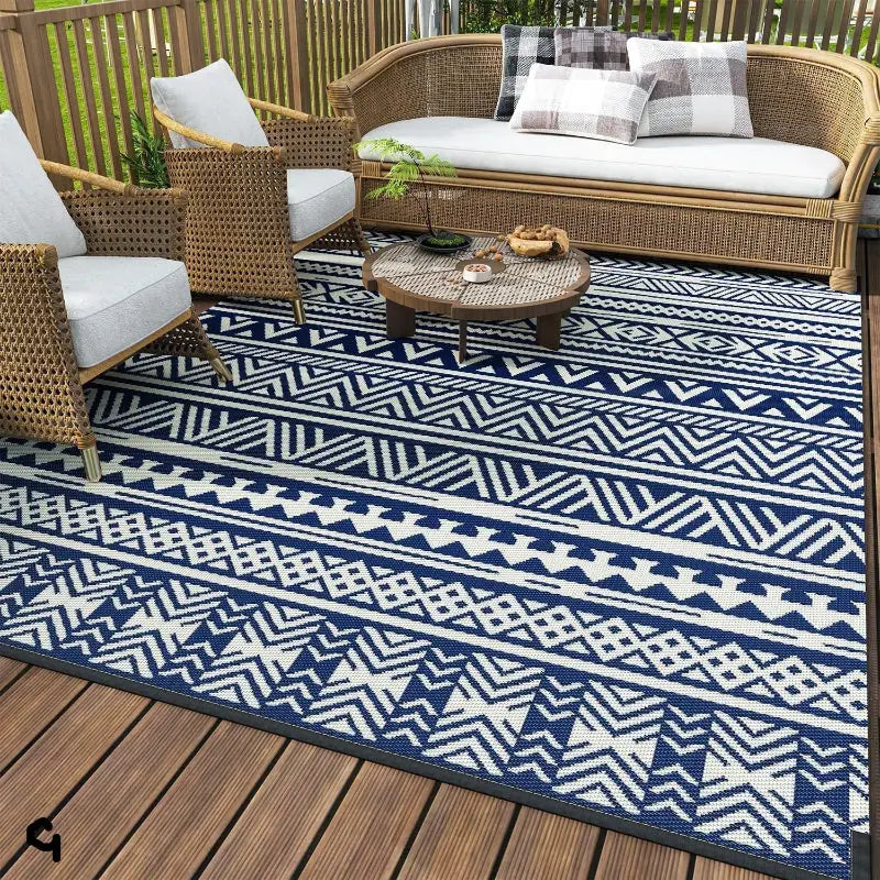 Blue and white patterned decorative home patio outdoor mat for outdoor space decor