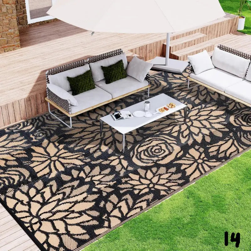 Decorative home patio outdoor mat with floral pattern for outdoor space enhancement