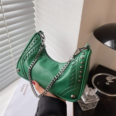 green Vintage  Rivet Chain Underarm Bag/Purse