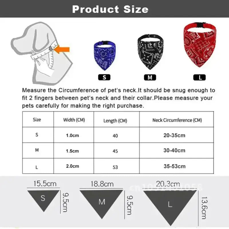 Dog bandana sizing chart.
