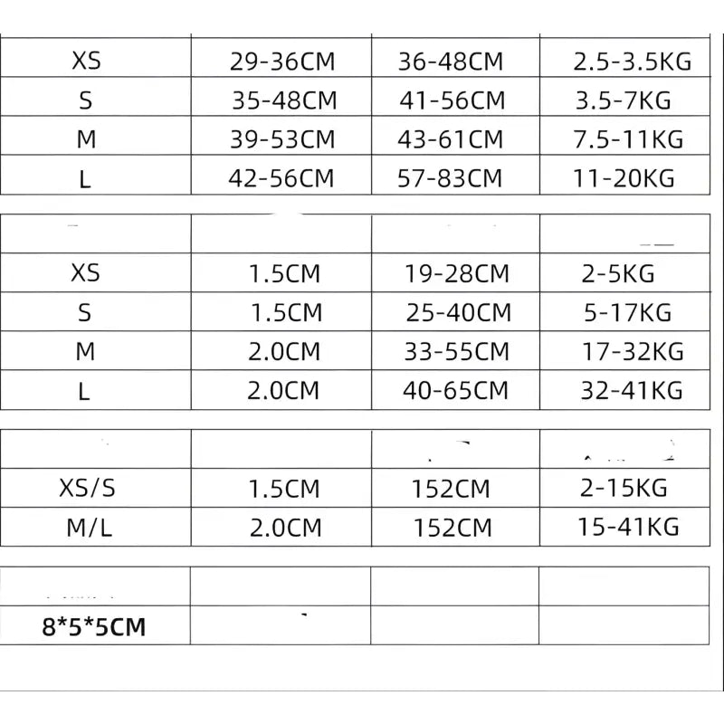 Size charts.