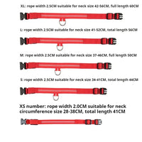 Red dog collars with size information.