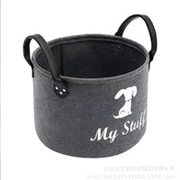 Gray felt dog toys storage bin with black handles for a clutter-free home