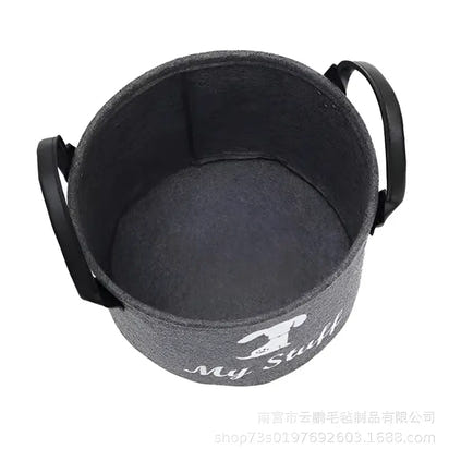 Gray felt dog toys storage box with handles for a home clutter-free space