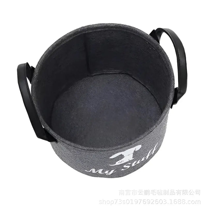 Gray felt dog toys storage box with handles for a home clutter-free space