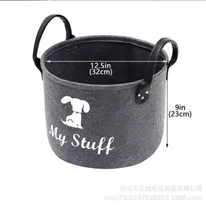 Gray felt Quirky Dog Toys Storage Box with Handles for a clutter-free home