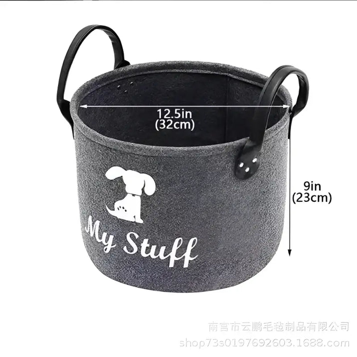 Gray felt Quirky Dog Toys Storage Box with Handles for a clutter-free home