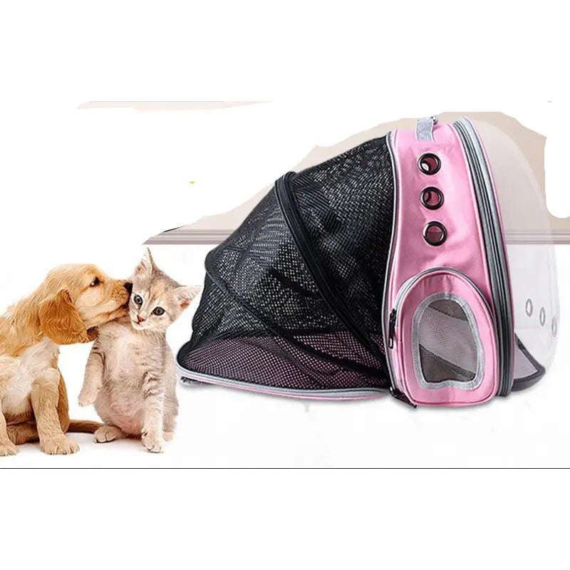 Pink pet carrier backpack from Dogs and Cats Pet Space Expandable Backpacks collection