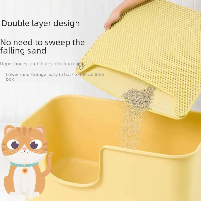 Yellow double-layer cat litter mat.