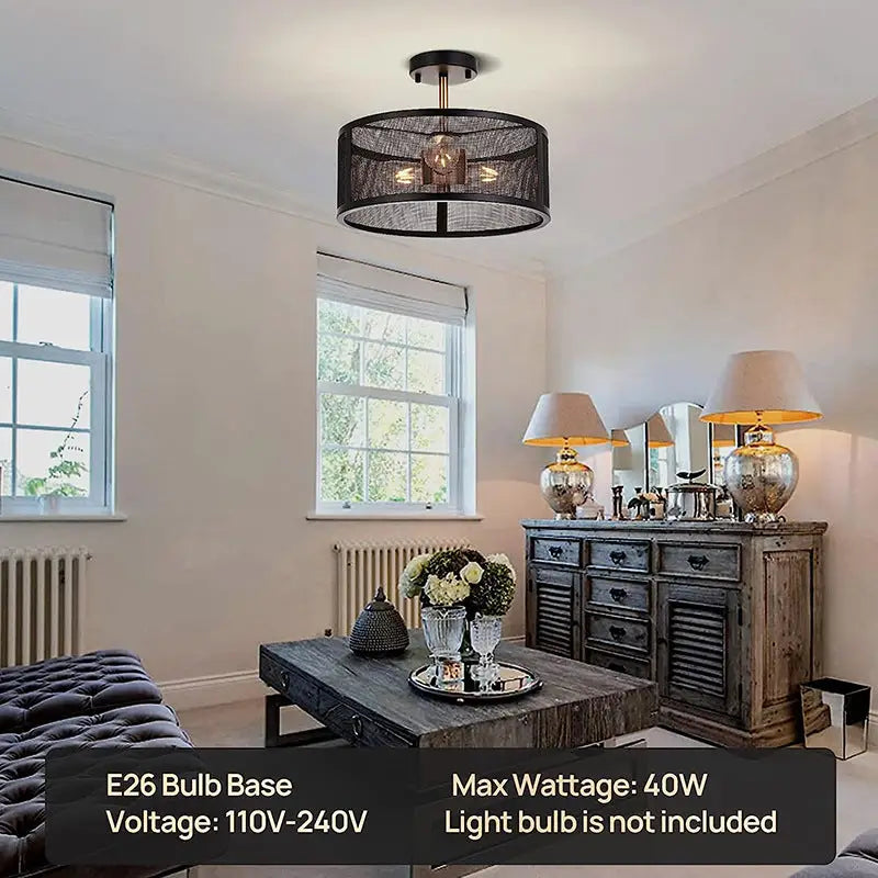 Black mesh ceiling light.