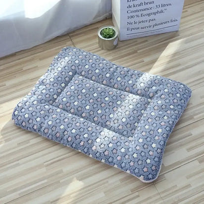 Gray star-patterned pet bed.