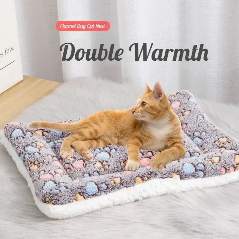 Flannel dog cat nest with paw prints.