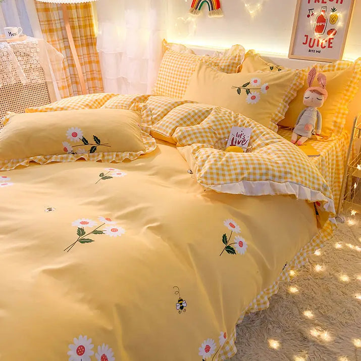 Yellow floral bedding set.