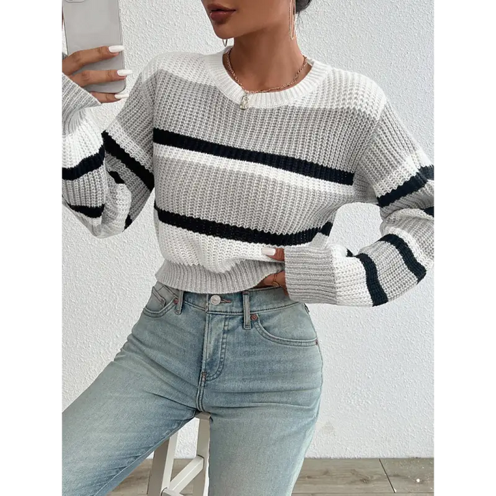 Striped knit sweater.