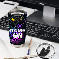 Gaming-themed stainless steel tumbler.