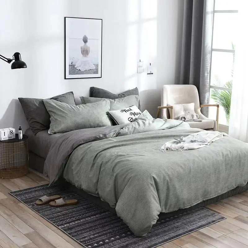 Comfortable gray bedding set.