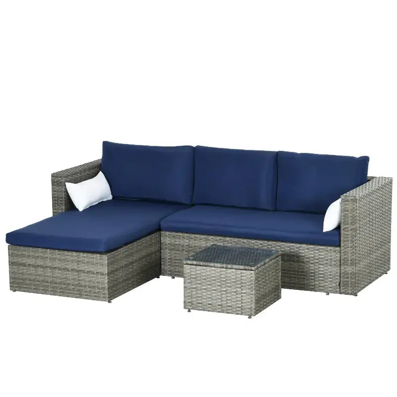 Wicker sectional loveseat sofa with blue cushions from 3 Piece Patio Furniture Set