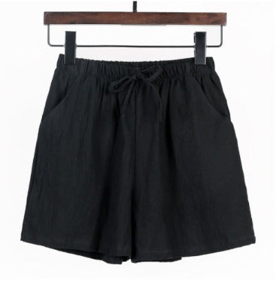 black Cotton And Linen Shorts