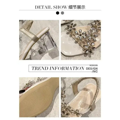 Rhinestone Block Heel Sandals
