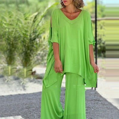 Women's Sping-Summer Two-piece Pant Set green