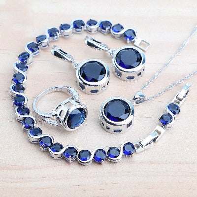 dark blue Blue Sterling Silver Jewelry Set