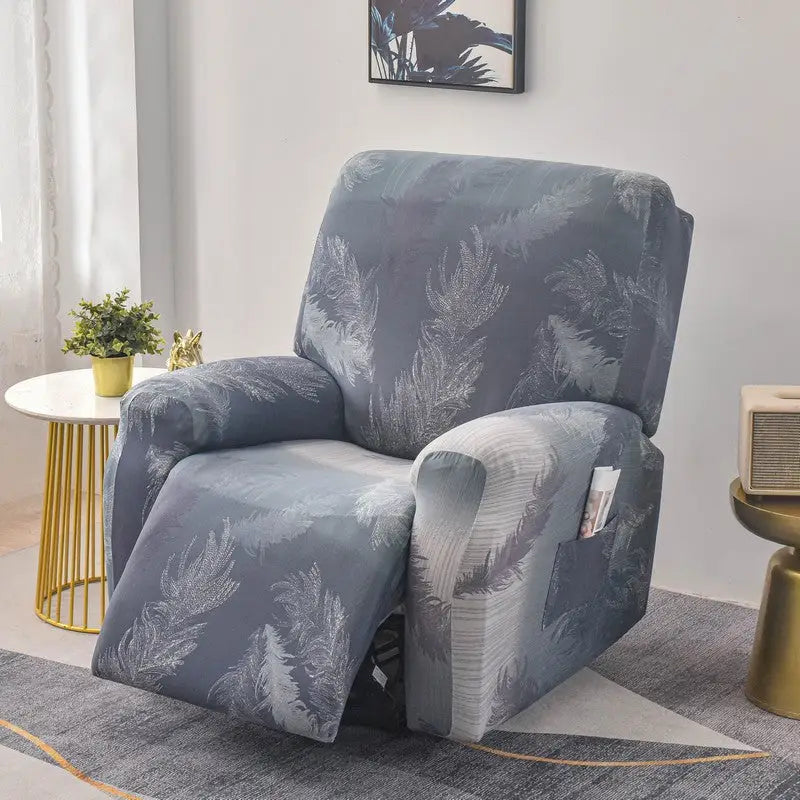Gray recliner slipcover with leaf pattern on elastic sofa cover for cozy home decor
