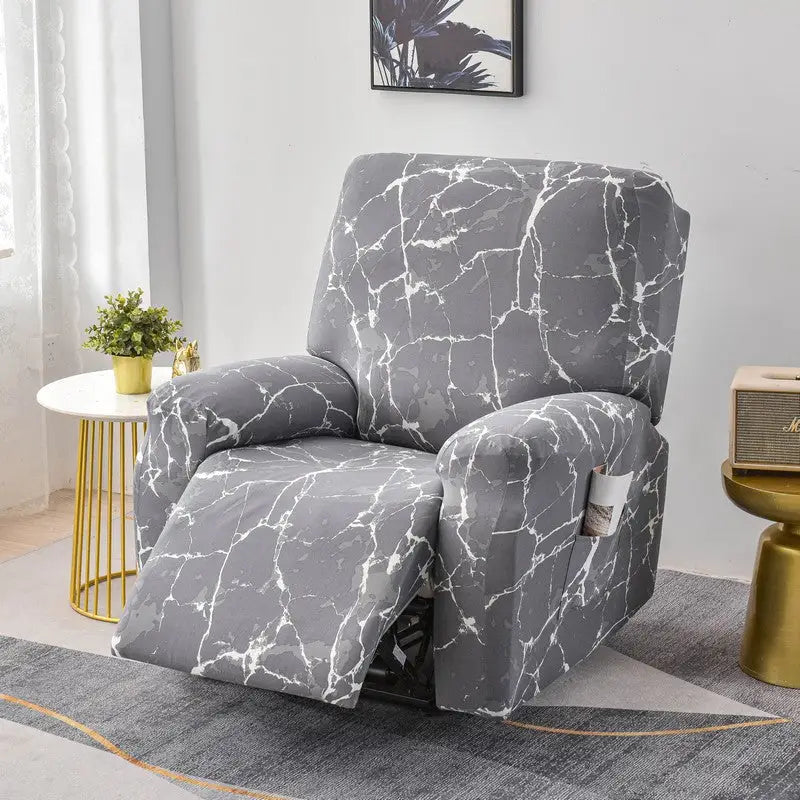 Gray marble-patterned elastic sofa cover for recliners enhances home decor style