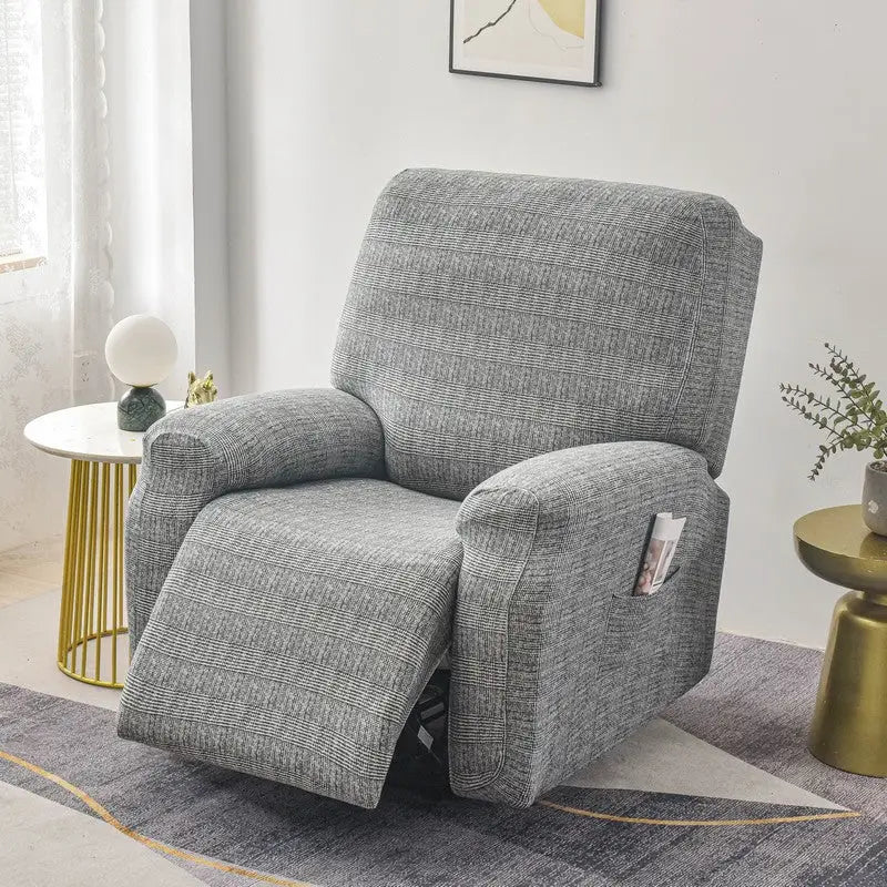 Gray recliner chair cover made from elastic sofa cover with a snug fit