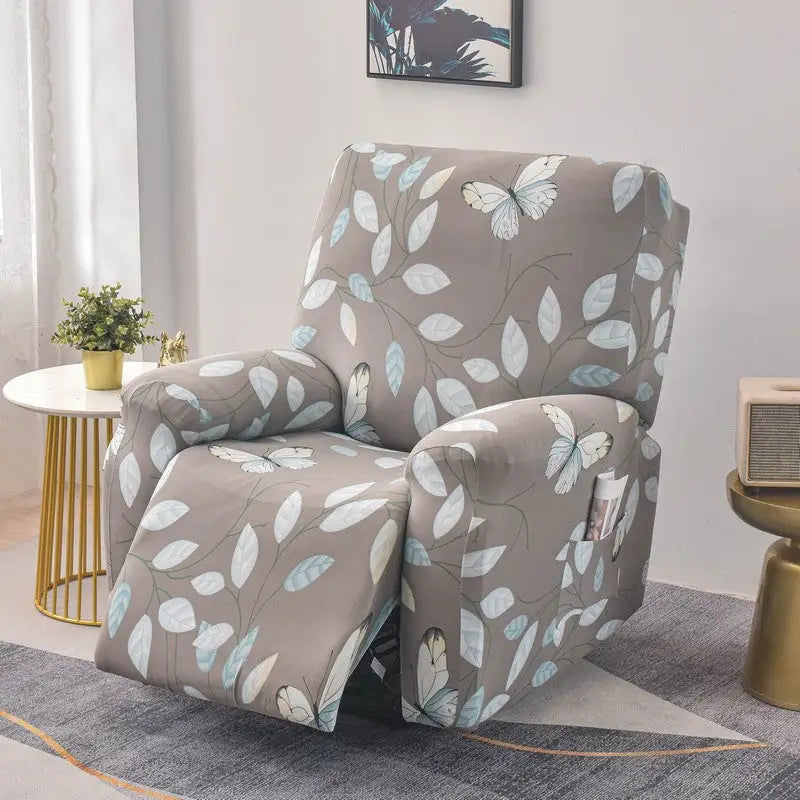 Elastic sofa cover with butterfly and leaf pattern for stylish protection