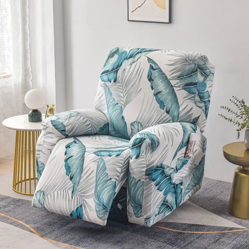 Elastic sofa cover with leaf-patterned slipcover for a stylish, protective furniture upgrade