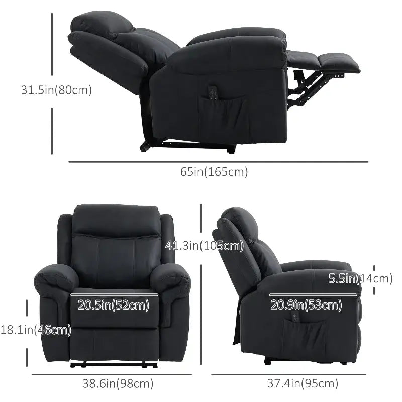 Black Electric Lift Chair with Dimensions for Comfortable Seating and Relaxation