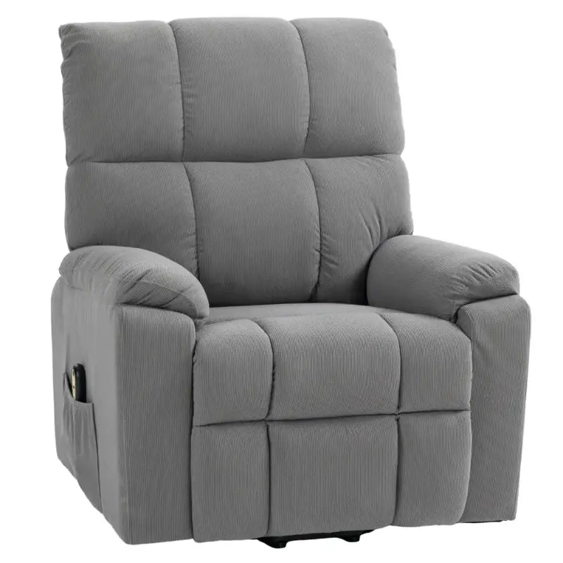 Gray upholstered recliner.